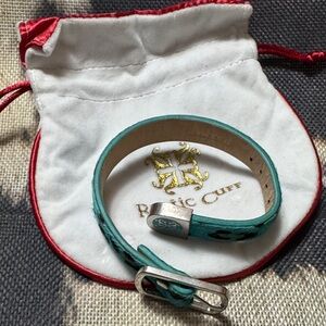 Rustic Cuff Turquoise Leather Bracelet with Silver Clasp